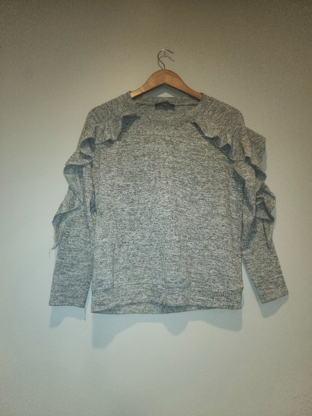 Gray Ruffle Shoulder Sweater